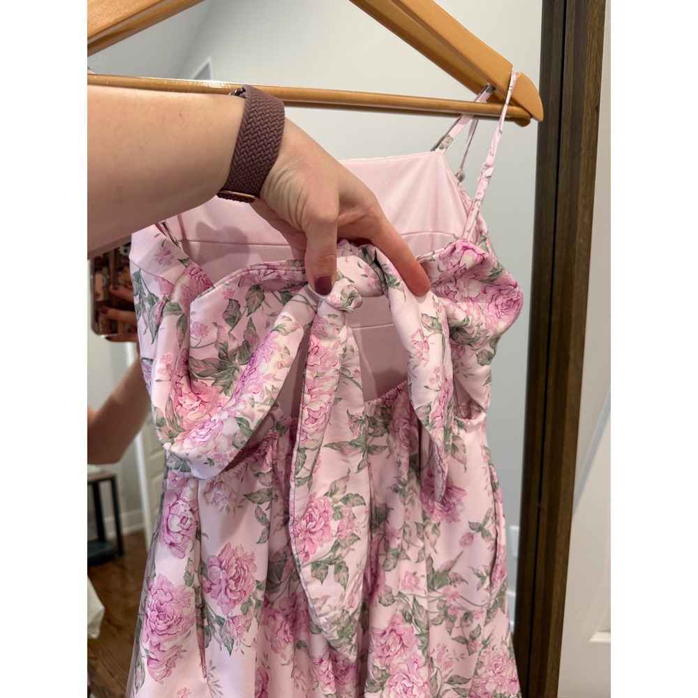 Altar State Pink Floral Print Square Neck Tie Back Mini Dress XS Bow Tie Back - Picture 3 of 9